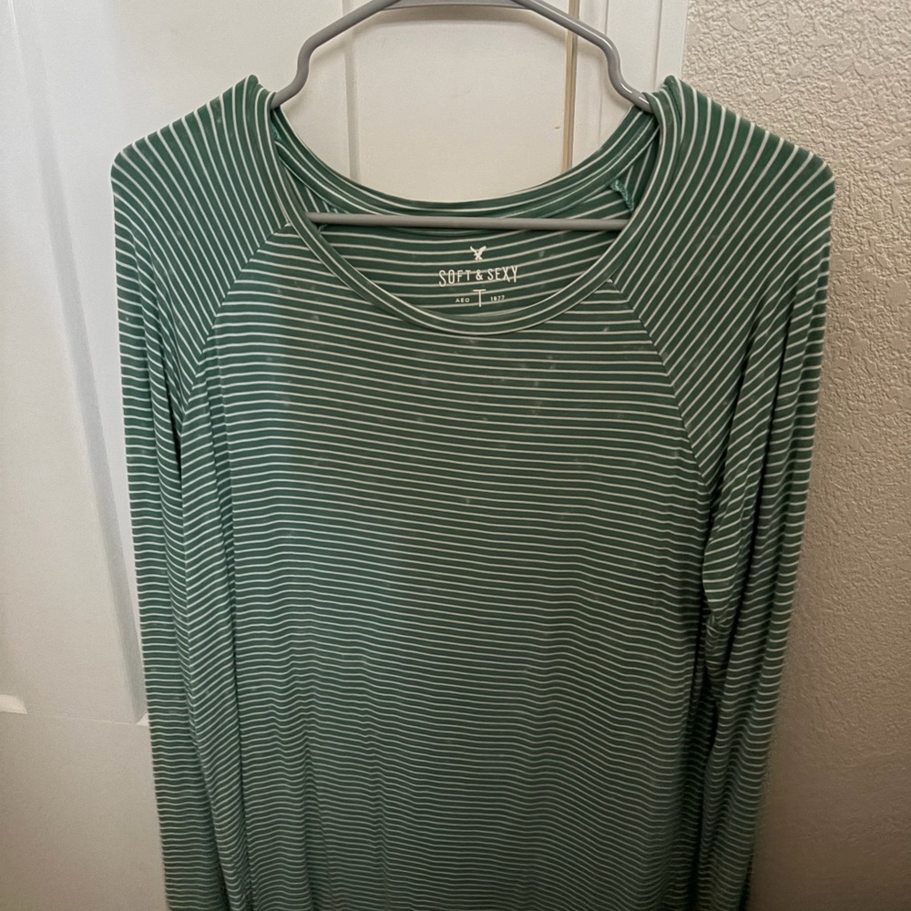 American Eagle Outfitters Green Striped Long Sleeve Top